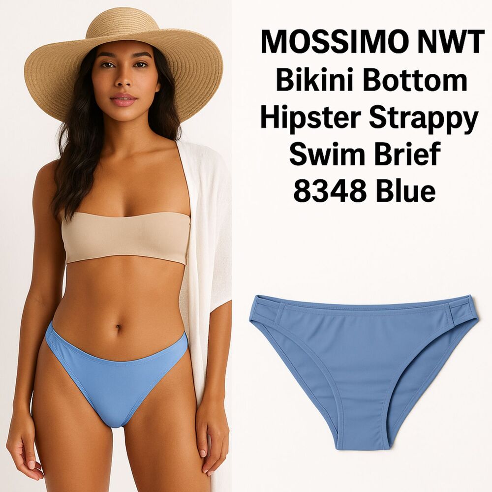 MOSSIMO NWT Blue Hipster Bikini Bottom L 8348 Strappy Swim Brief M08348